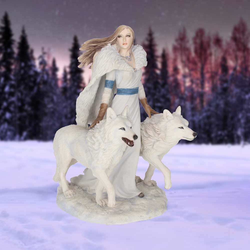 Anne Stokes Winter Guardians Wolf Companion Figurine