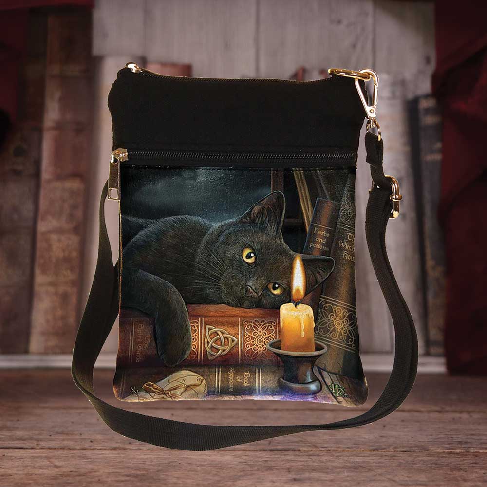 Small The Witching Hour Fantasy Witch Cat Shoulder Bag by Lisa Parker