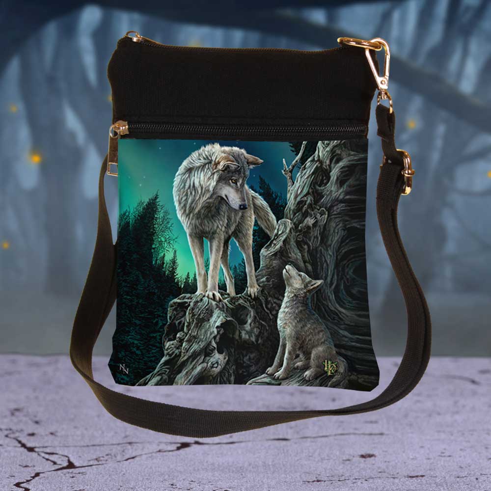 Small Guidance Wolf and Pup Shoulder Bag by Lisa Parker