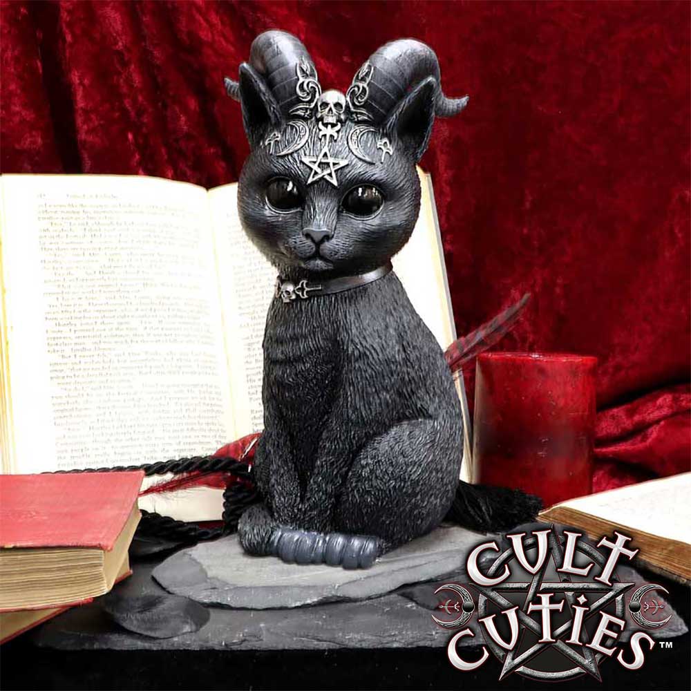 Large Pawzuph Horned Occult Cat Figurine