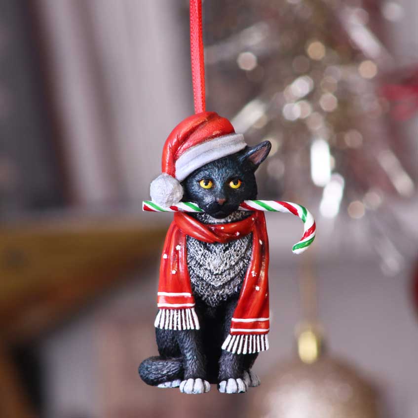 Lisa Parker Candy Cane Cat Hanging Ornament 9cm