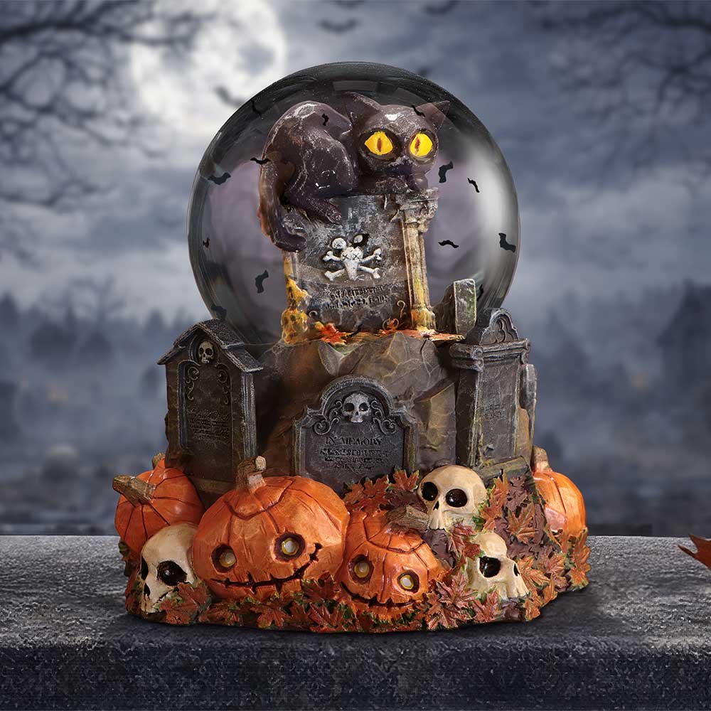 Pumpkin Patch Halloween Cat Snow Globe 15.4cm