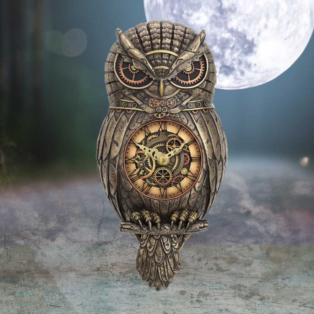 Chronology Wisdom Steampunk Owl Wall Clock