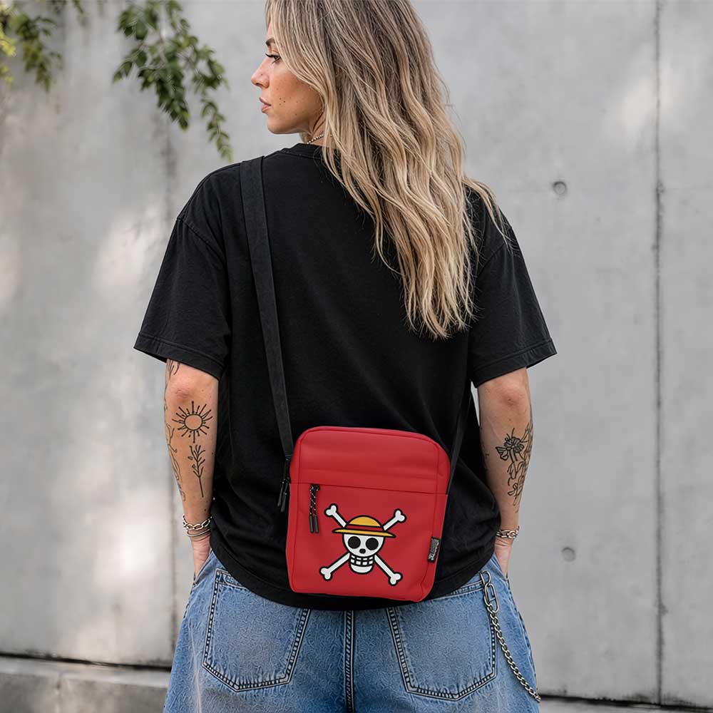One Piece Luffy Jolly Roger Crossbody Bag in Red 22.8cm