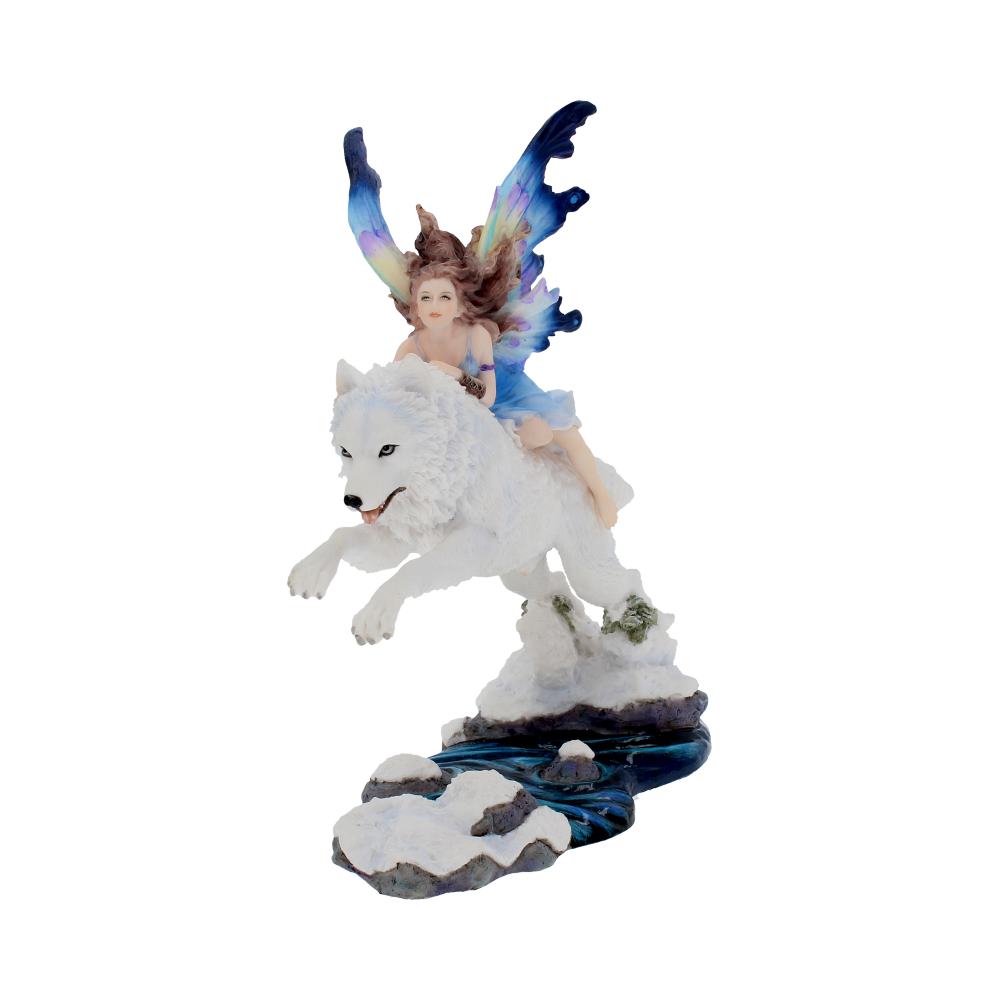 Free Spirit Figurine Fairy and White Winter Wolf Ornament