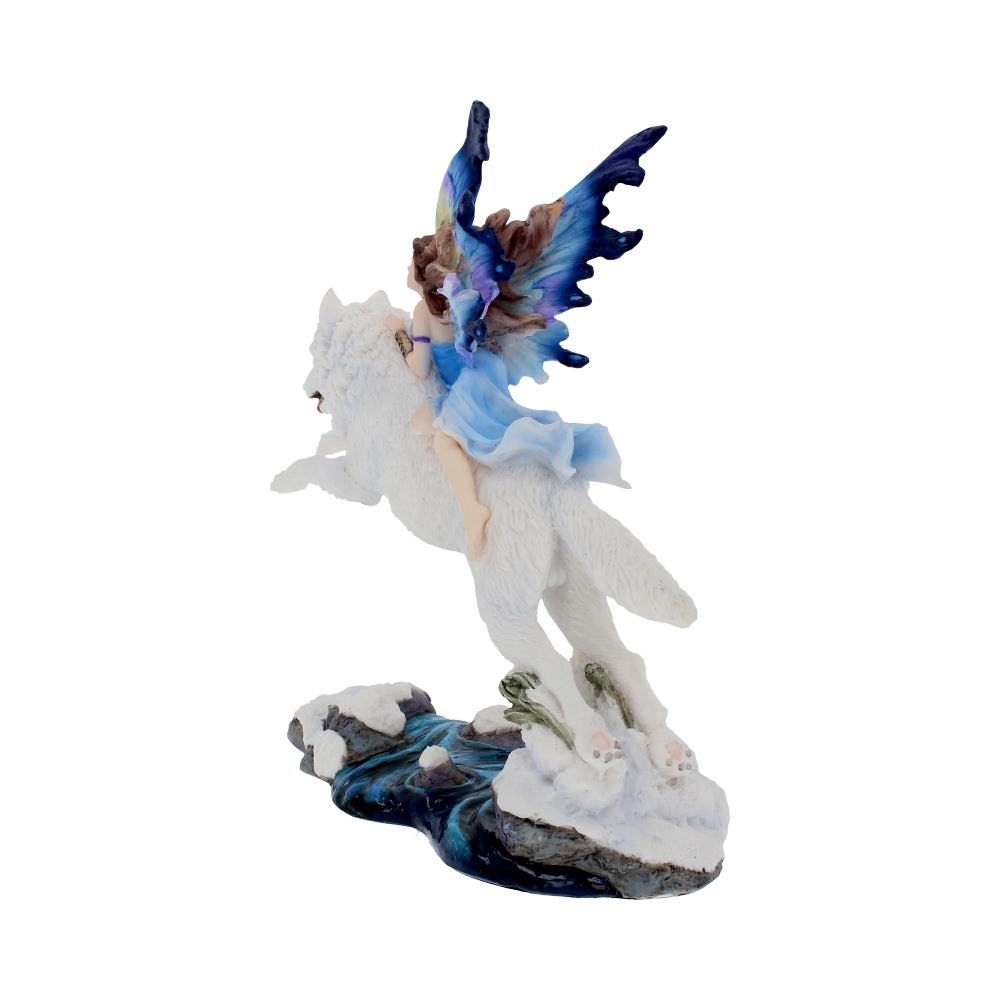 Free Spirit Figurine Fairy and White Winter Wolf Ornament