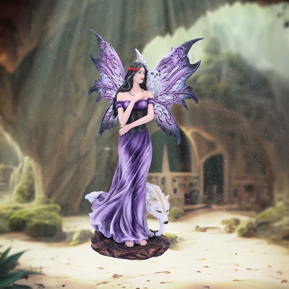 Amethyst Companions Purple Wolf and Owl Fairy Companion Figurine