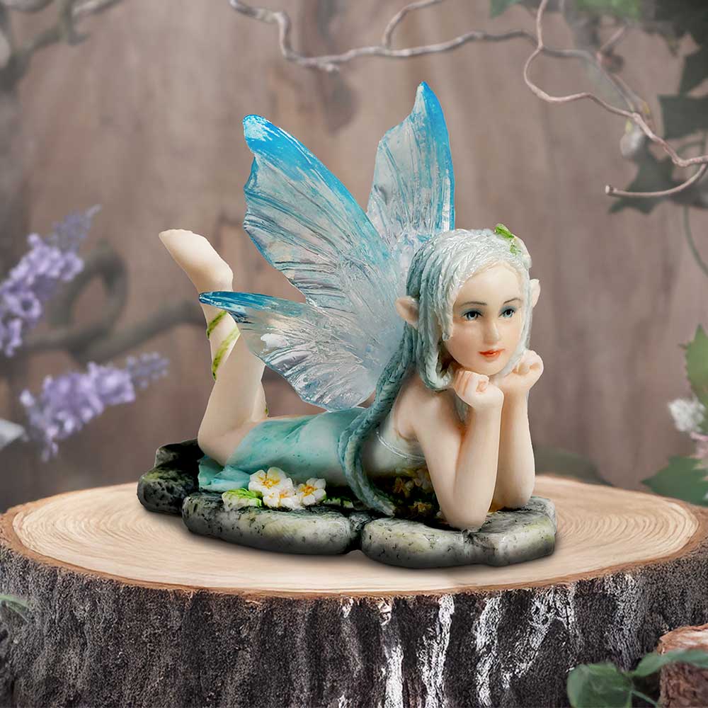 Amelia - Nature fairy figurine with clear blue wings