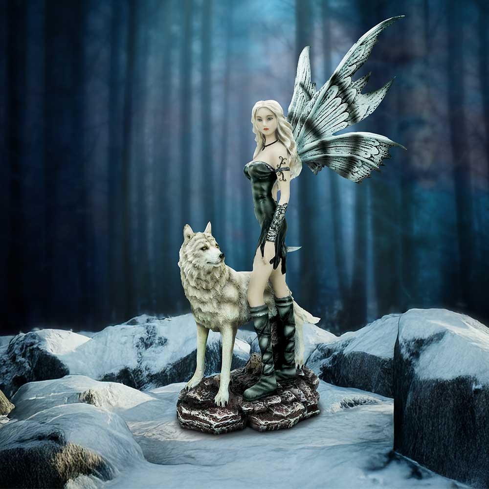 Esarosa Gothic Fairy with Wolf Companion Figurine