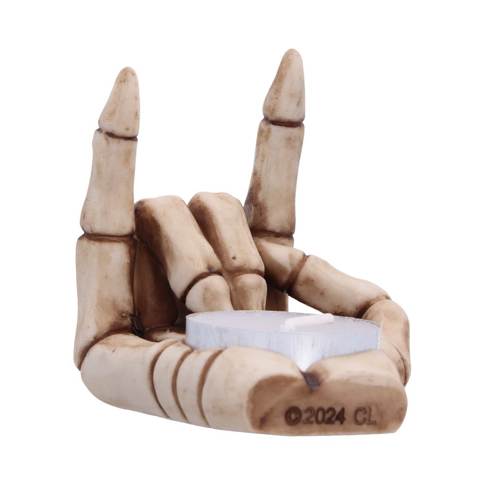 Horns Up Skeletal Candle Holder 7.2cm