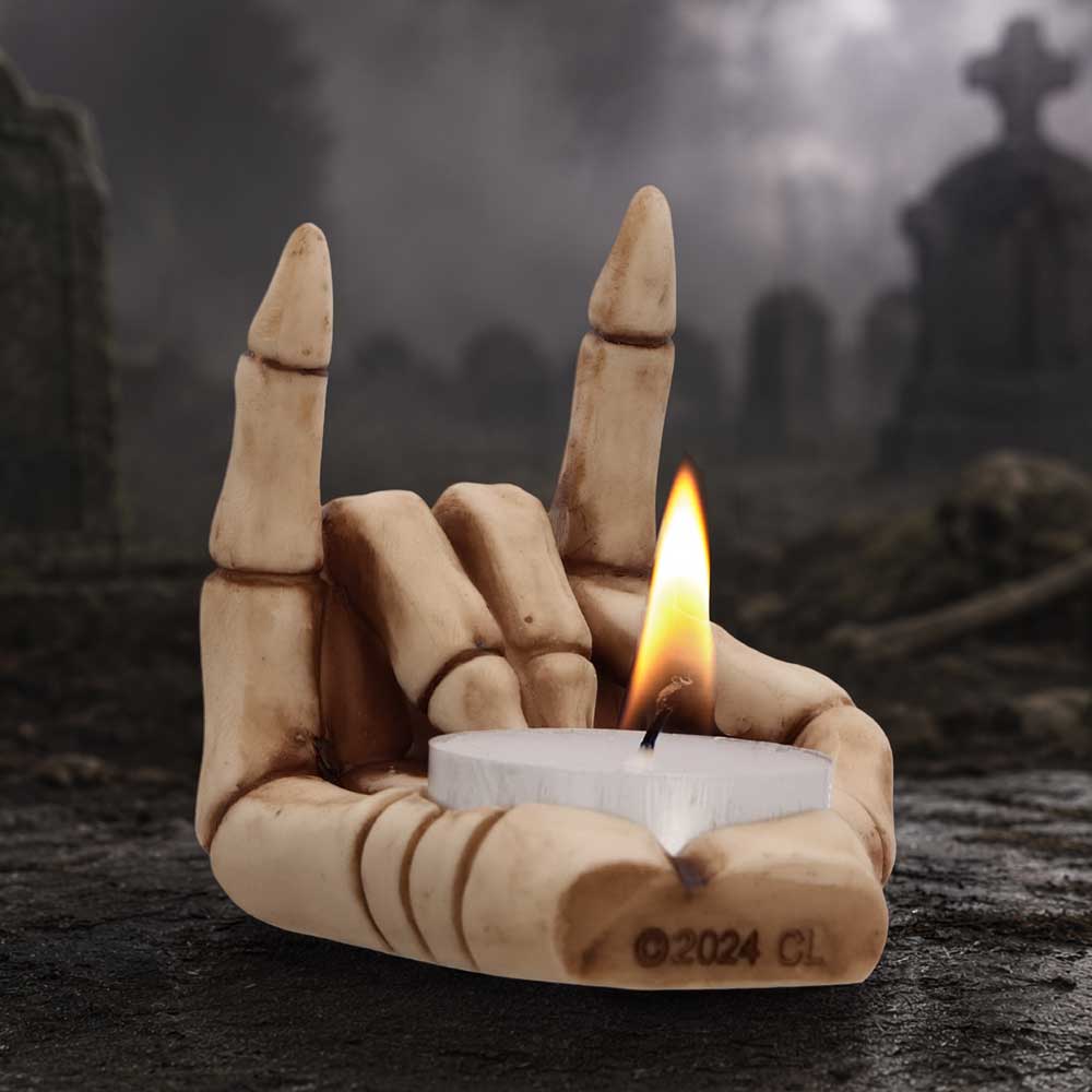 Horns Up Skeletal Candle Holder 7.2cm
