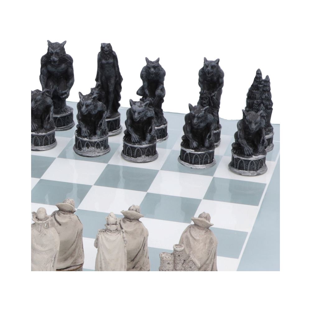 Raised Fantasy Vampire & Werewolf Chess Set With Corner Towers 43cm