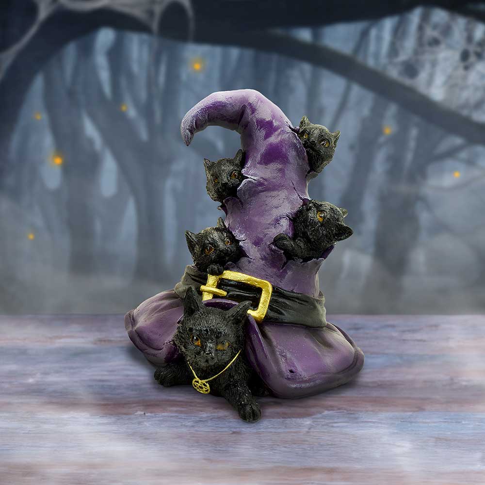 Magical Mischief Witch Hat and Black Cats Figurine 14cm