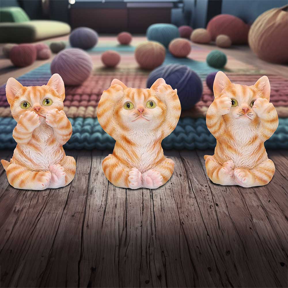 Three Wise Ginger Cats Figurines (Set of 3) See No, Hear No , Speak No Cats