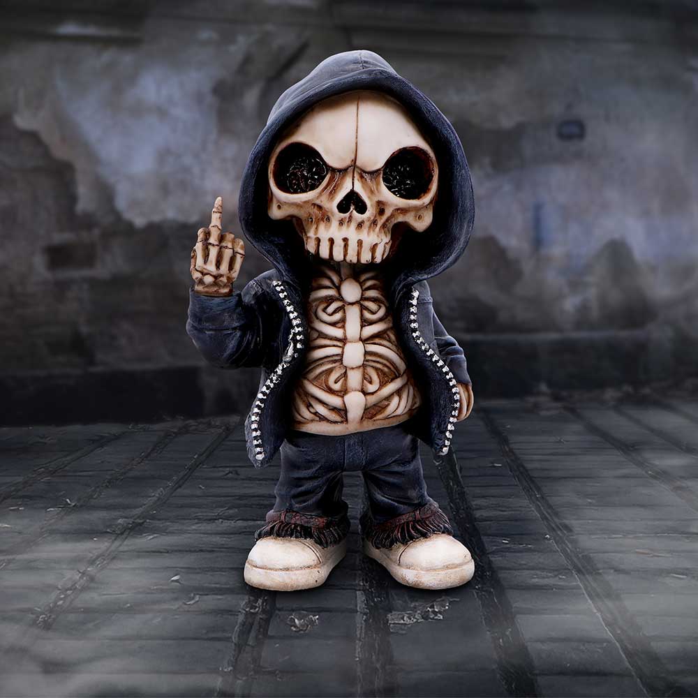 Flip the Bird A Bold and Rebellious Street Art Inspired Reaper Figurine