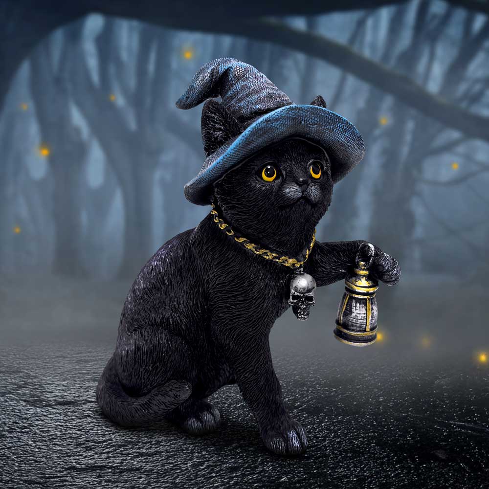 Witch Cat Lantern Figurine