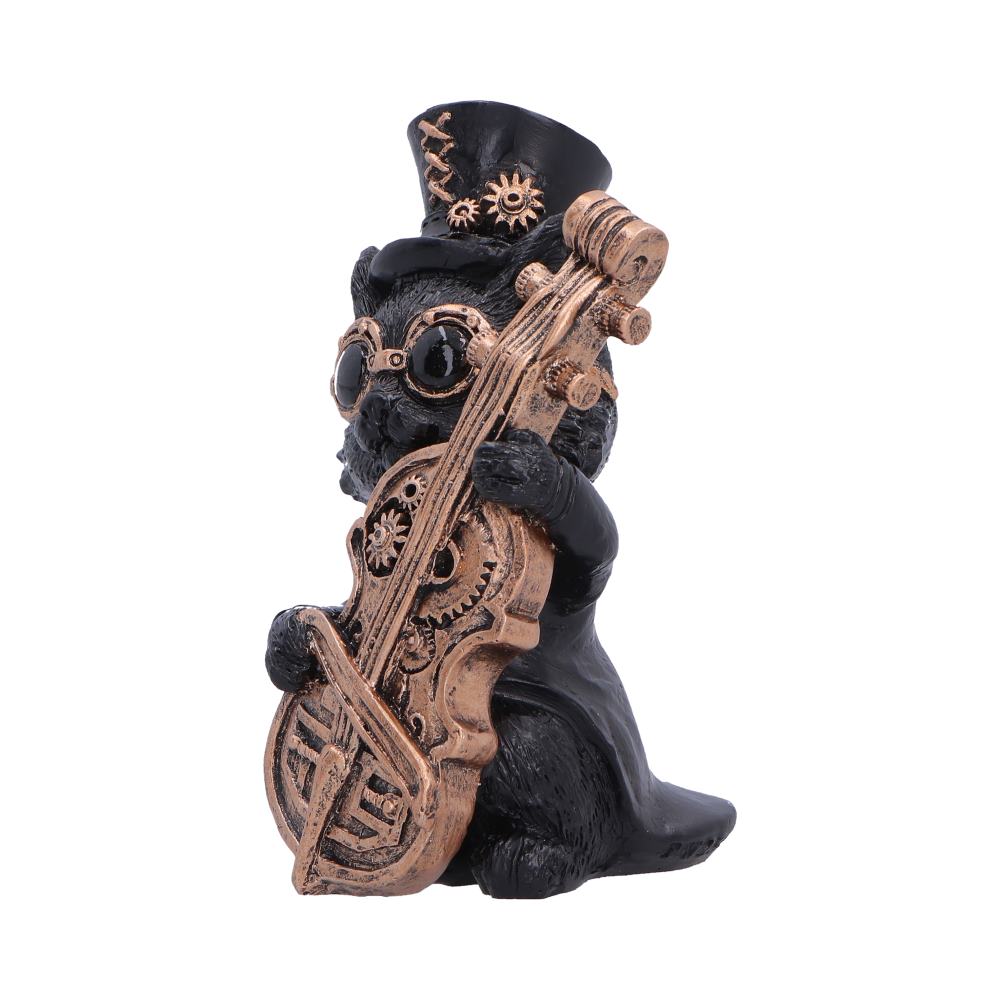 Steampunk Black Cat Playing Cello Figurine 10cm