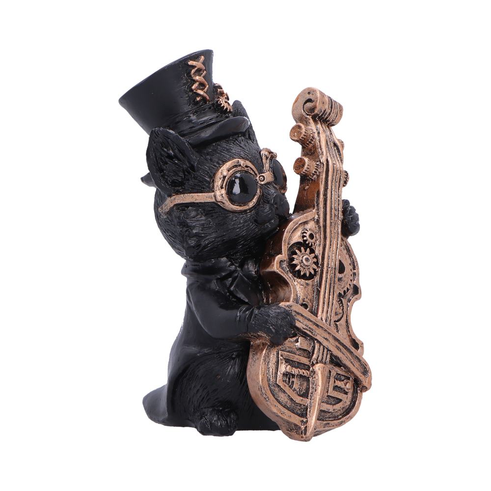 Steampunk Black Cat Playing Cello Figurine 10cm