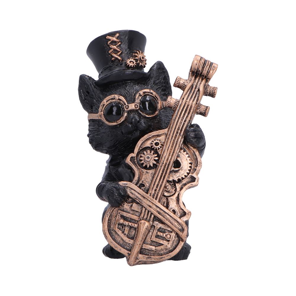 Steampunk Black Cat Playing Cello Figurine 10cm