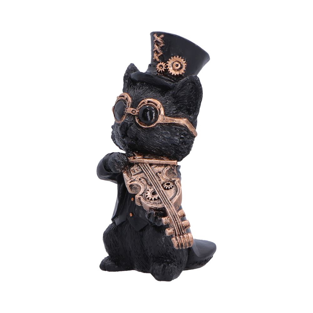 Steampunk Black Cat Playing Violin Figurine 10cm