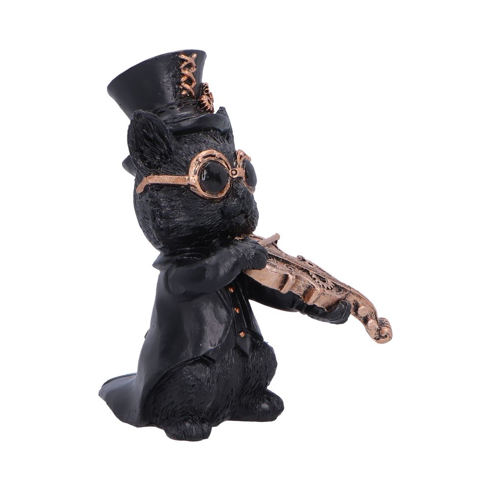 Steampunk Black Cat Playing Violin Figurine 10cm