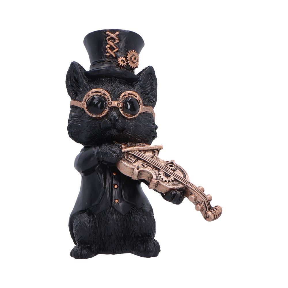 Steampunk Black Cat Playing Violin Figurine 10cm