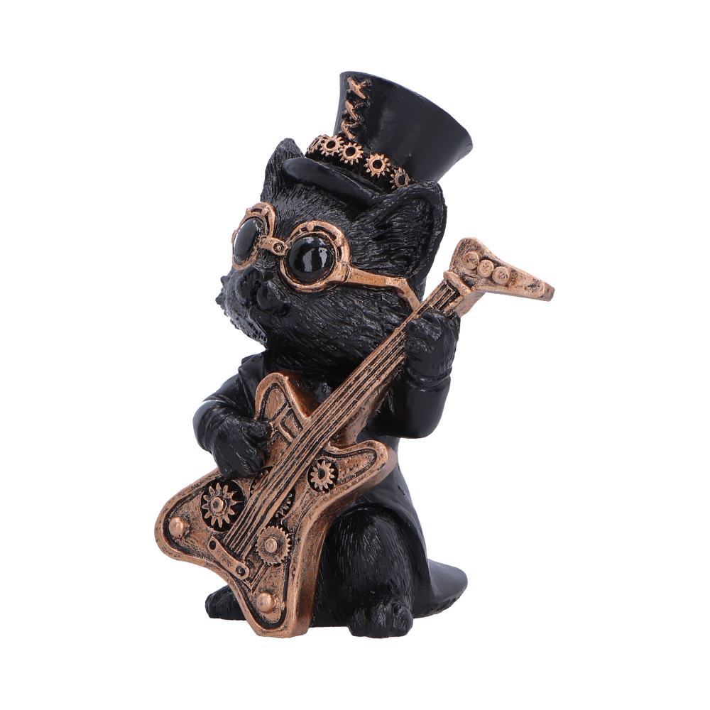 Steampunk Black Cat Playing Guitar Figurine 10cm
