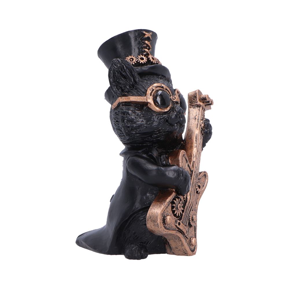 Steampunk Black Cat Playing Guitar Figurine 10cm