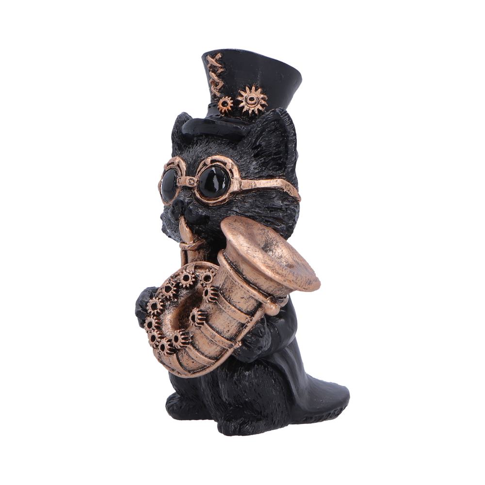Steampunk Black Cat Playing Horn Figurine 10cm