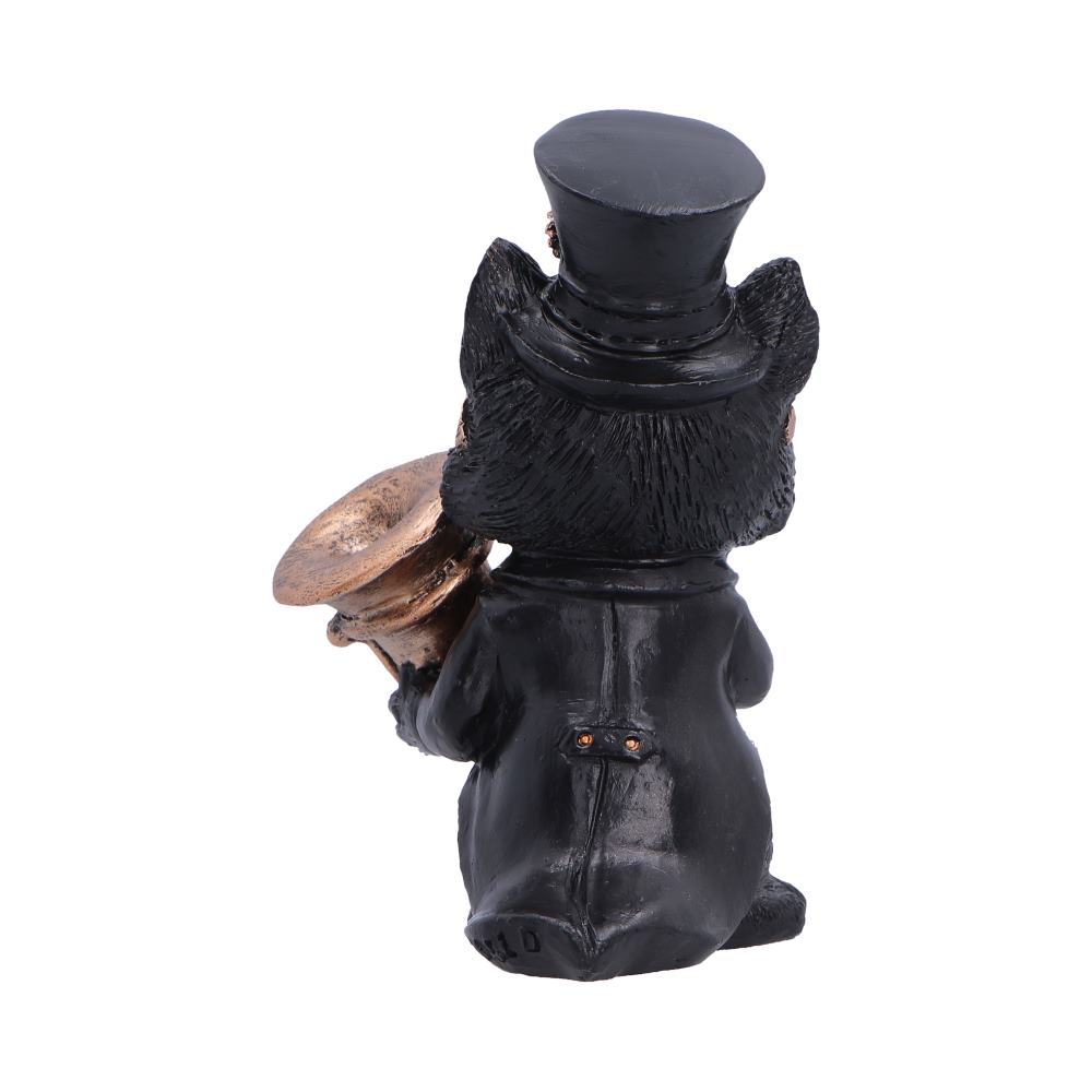 Steampunk Black Cat Playing Horn Figurine 10cm