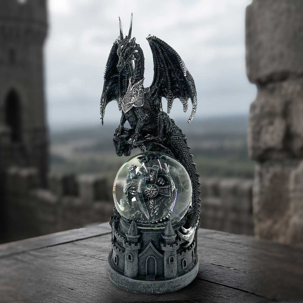 Black Dragon Snow Globe Cross Figurine 20.7cm